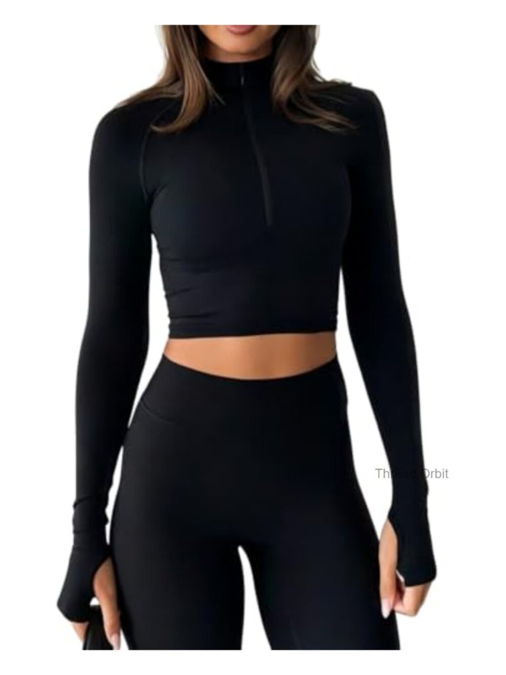 Women Cropped Quarter Zip Pullover Slim Fitted Long Sleeve Workout Top